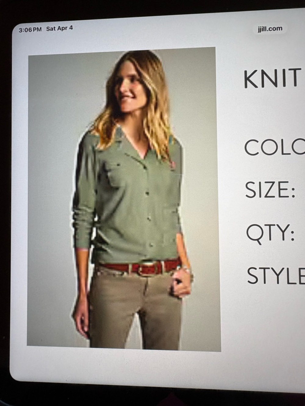 J. Jill Olive Green Knit Camp Shirt NWOT